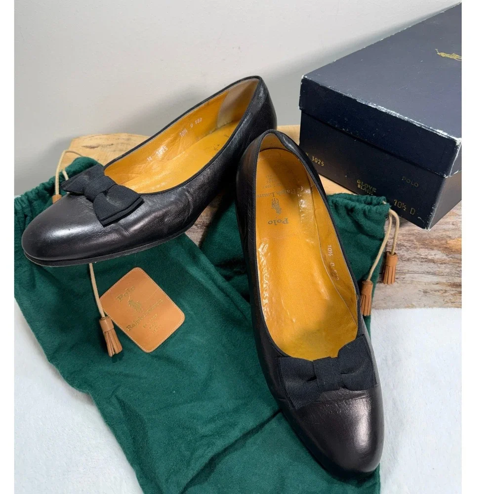 Polo Ralph Lauren Mens Black Leather Opera Pumps Formal Bow Loafers 10.5 D Italy